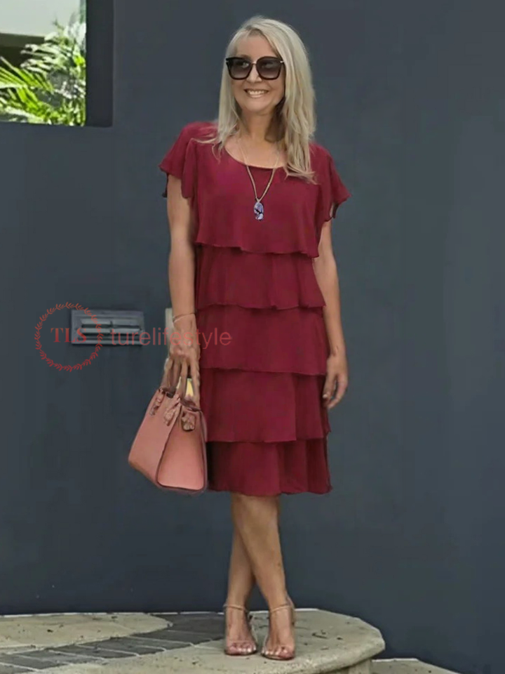 Paige | Lockeres Midikleid für Damen mit Rundhalsausschnitt und kurzen Ärmeln
