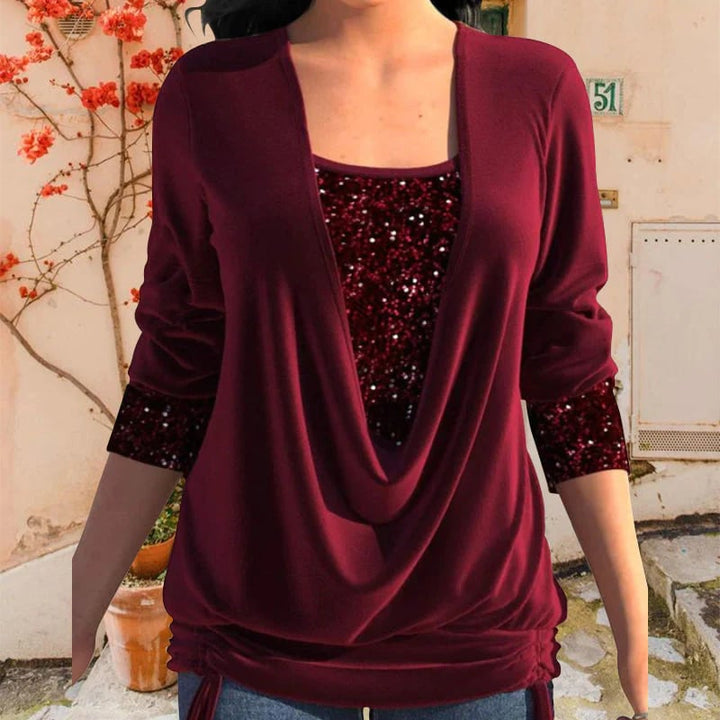 Kiara | Langärmeliges Shirt für Damen mit Pailletten und Rundhalsausschnitt