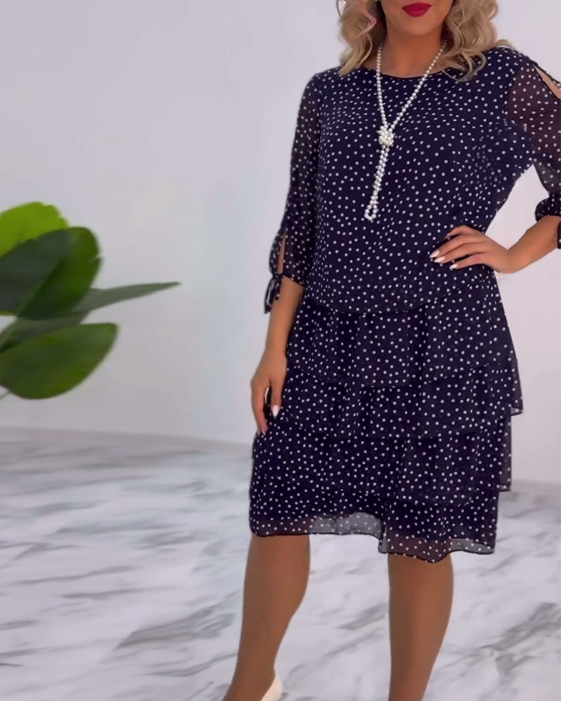 Tilly | Gepunktetes Schichtenkleid für Damen mit Rundhalsausschnitt und 3/4-Ärmeln