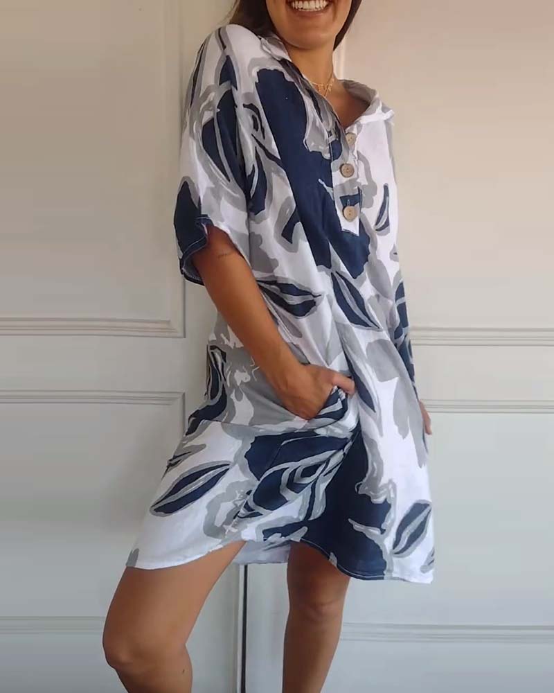 Bianca | Blumenhemdkleid für Damen mit V-Ausschnitt und kurzen Ärmeln