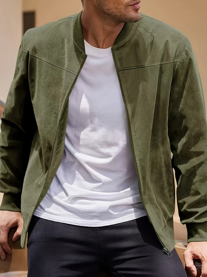 Dex | Klassische Wildleder-Zipperjacke für Herren mit Rundhalsausschnitt