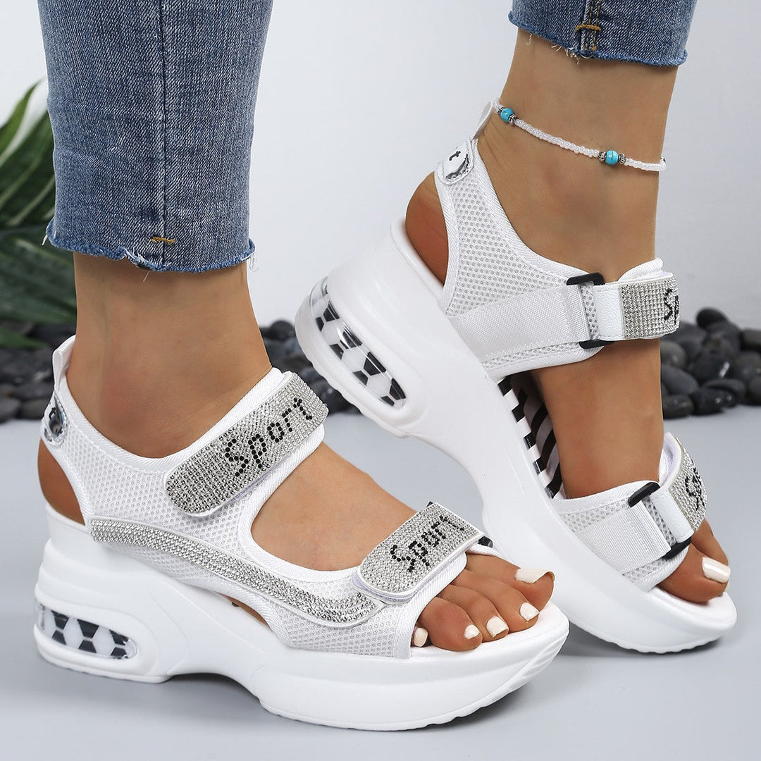 Schicke orthopädische Plattform-Sandalen für Damen, verziert mit Kristallen
