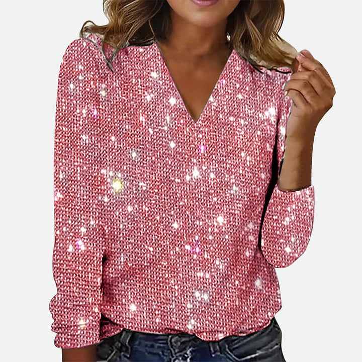 Emma | Diamantbluse für Damen mit V Ausschnitt und langen Ärmeln