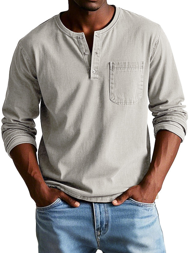 Ellis | Vintage Henley Shirt für Herren mit Rundhalsausschnitt und langen Ärmeln