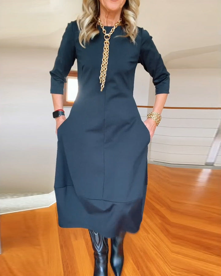 Greta | Lässiges Eleganz Midikleid für Damen mit Rundhalsausschnitt und 3/4-Ärmeln