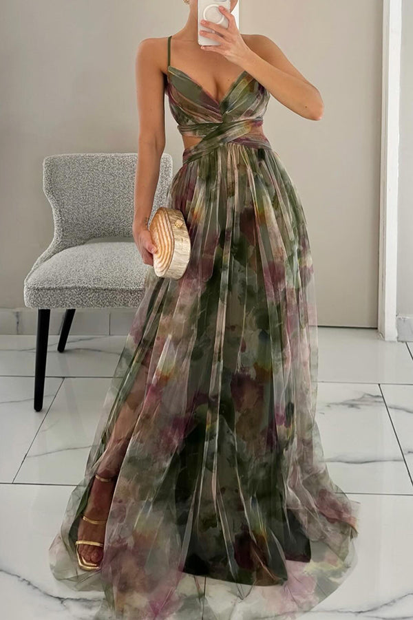 Alina | Atemhaftes Maxi-Kleid für Damen mit Blumenmuster und V-Ausschnitt