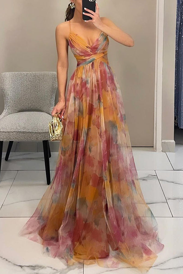Alina | Atemhaftes Maxi-Kleid für Damen mit Blumenmuster und V-Ausschnitt
