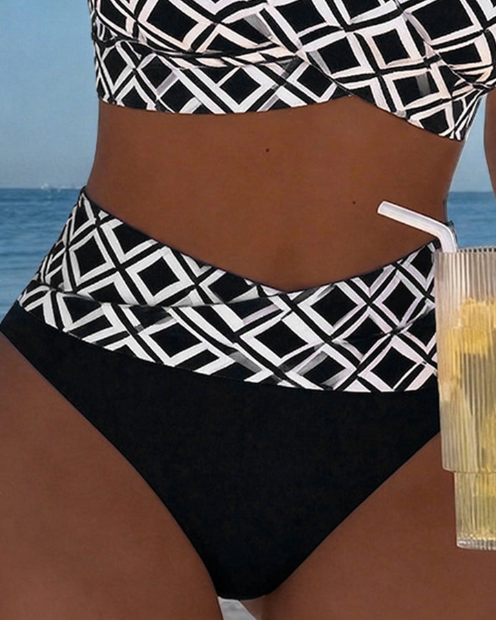 Martina | Bikini kariert mit bügellosem BH und hochgeschnittener Unterhose