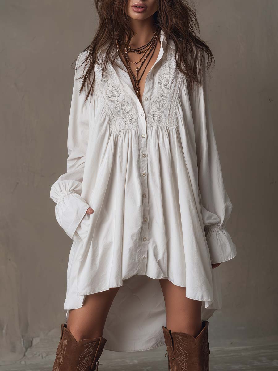 Retro-Stil Unregelmäßiger Saum Langärmliges Mini-Kleid für Damen