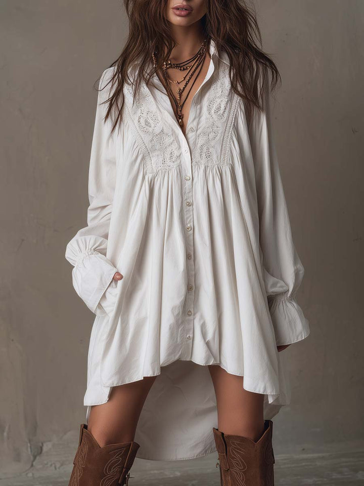 Retro-Stil Unregelmäßiger Saum Langärmliges Mini-Kleid für Damen