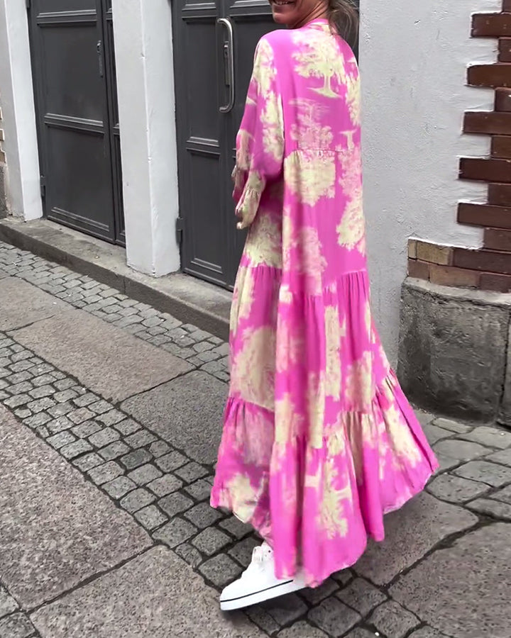 Diana | Bequemes Patchwork-Maxikleid für Damen mit V-Ausschnitt und langen Ärmeln