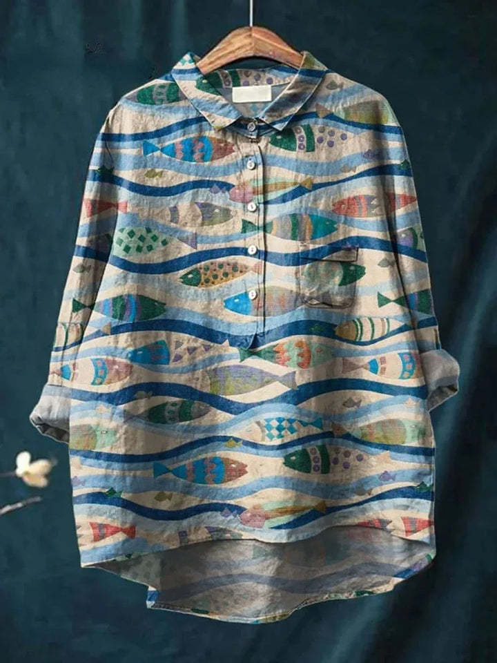 Darcy | Fisch Kunst Shirt mit langen Ärmeln