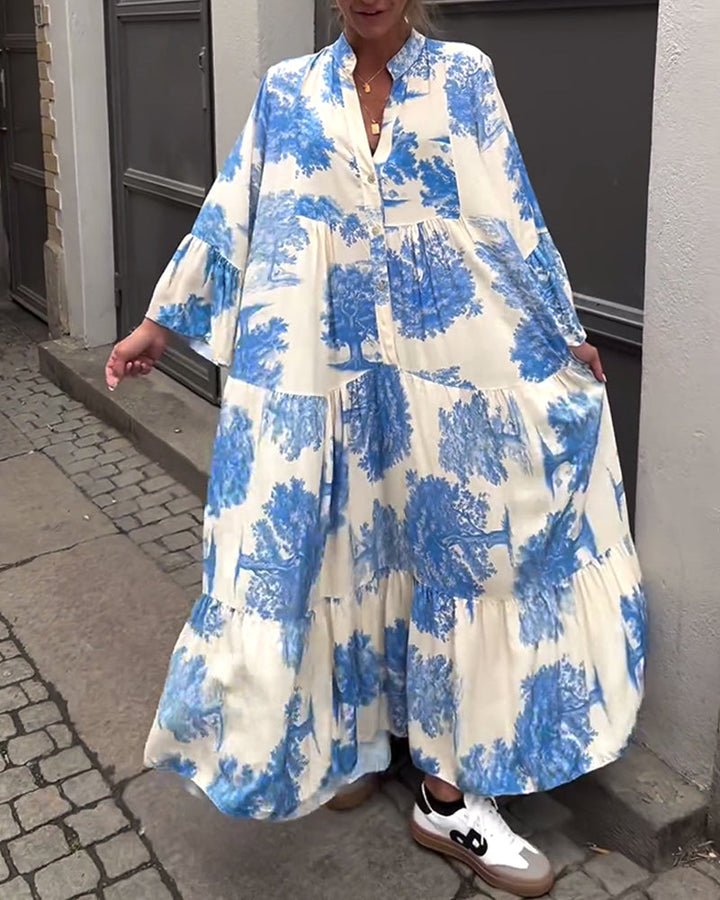 Diana | Bequemes Patchwork-Maxikleid für Damen mit V-Ausschnitt und langen Ärmeln
