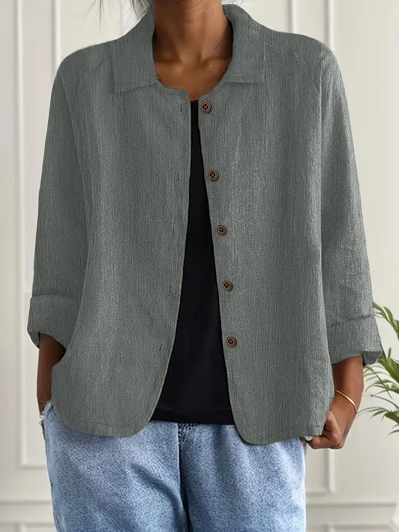 Marilla | Klassischer leichter Hemd-Cardigan für Damen mit 3/4-Ärmeln