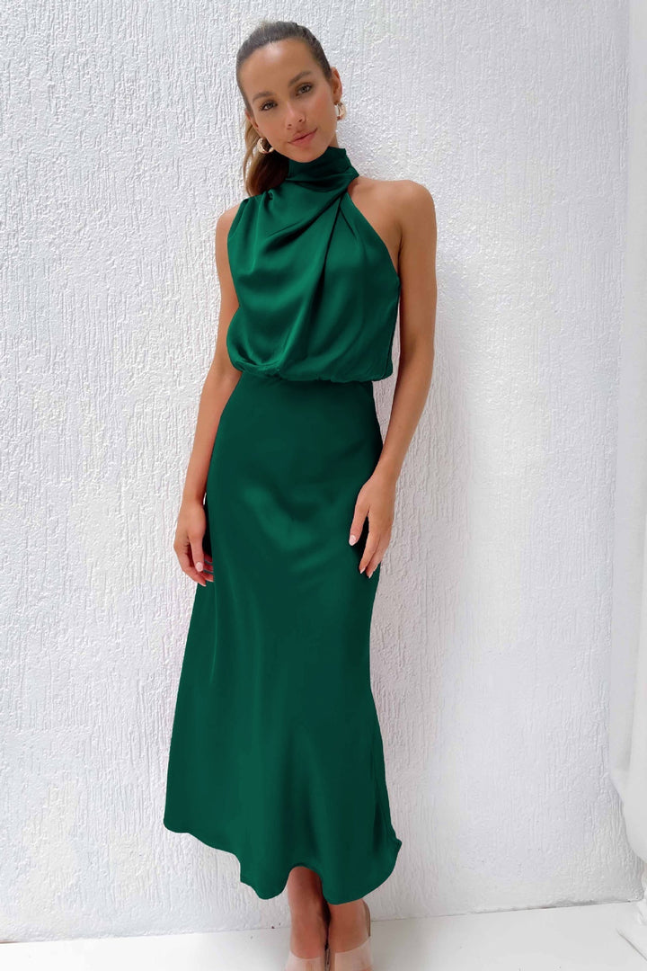 Carlina | Langes Maxikleid für Damen mit Halterneck und Neckholder-Ausschnitt