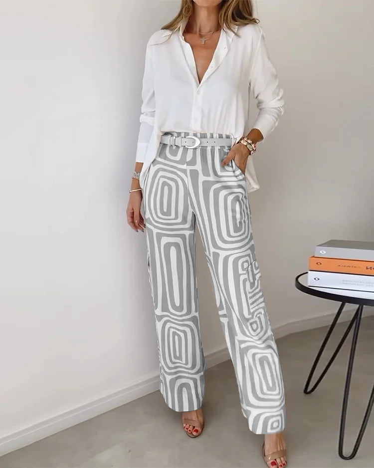 Elysa | Bequemes Stilvolles Set (KOSTENLOSER Gürtel) mit geometrischem Muster