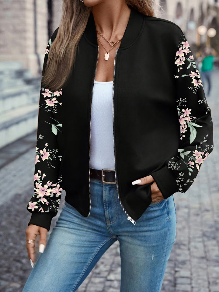 Thea | Trendy Floral Print Jacke für Damen mit Rundhalsausschnitt