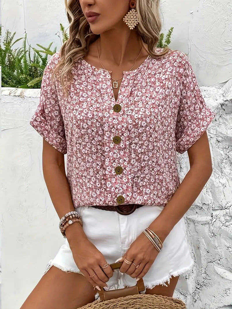 Charis Bluse für Damen mit Blumenmuster und V-Ausschnitt