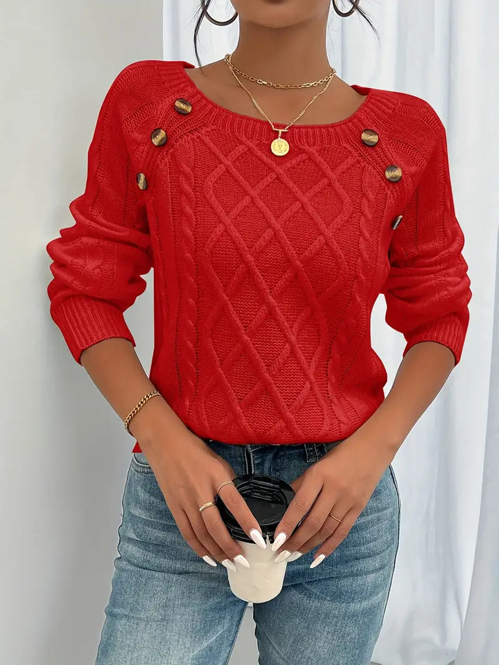 Lina | Langärmeliger Pullover für Damen mit Zopfmuster, Lässiger Pullover mit Rundhalsausschnitt
