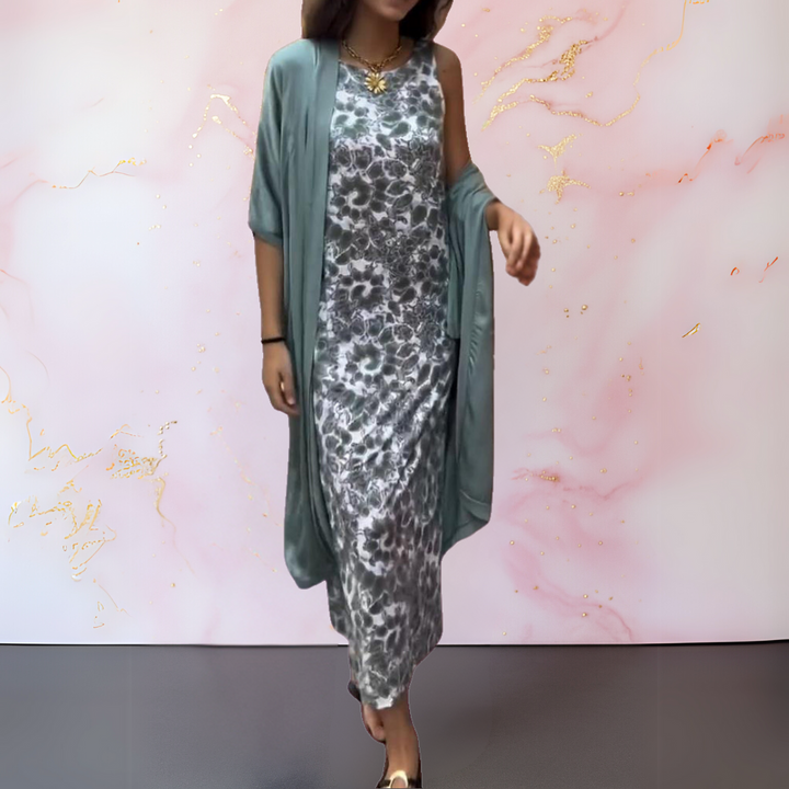 Melanie | Elegantes Kleid für Damen mit Cardigan und Blumenmuster
