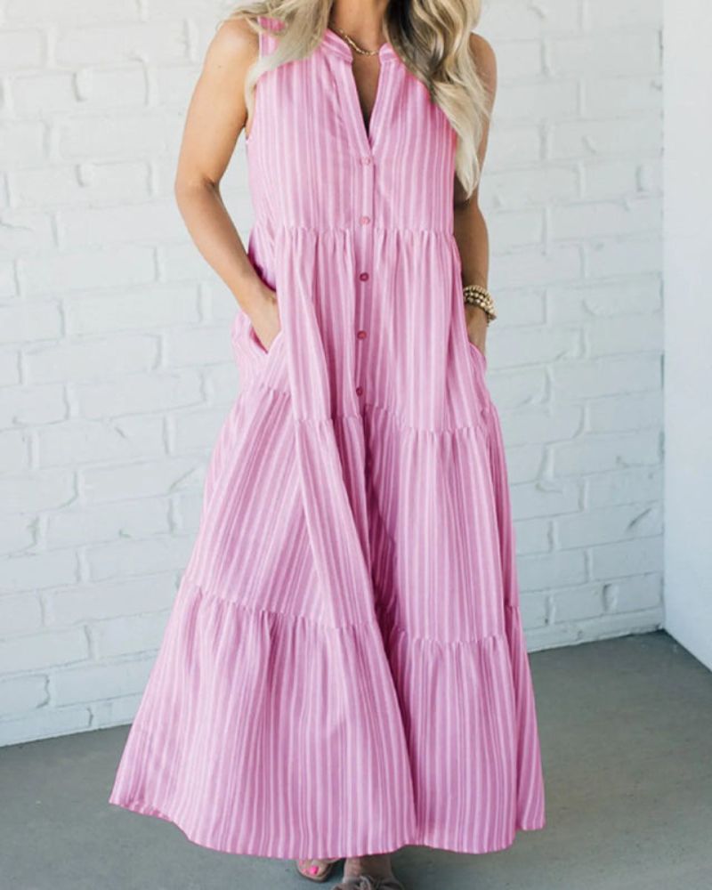 Carlin | Ärmelloses gestreiftes Maxikleid für Damen mit V-Ausschnitt und Streifen