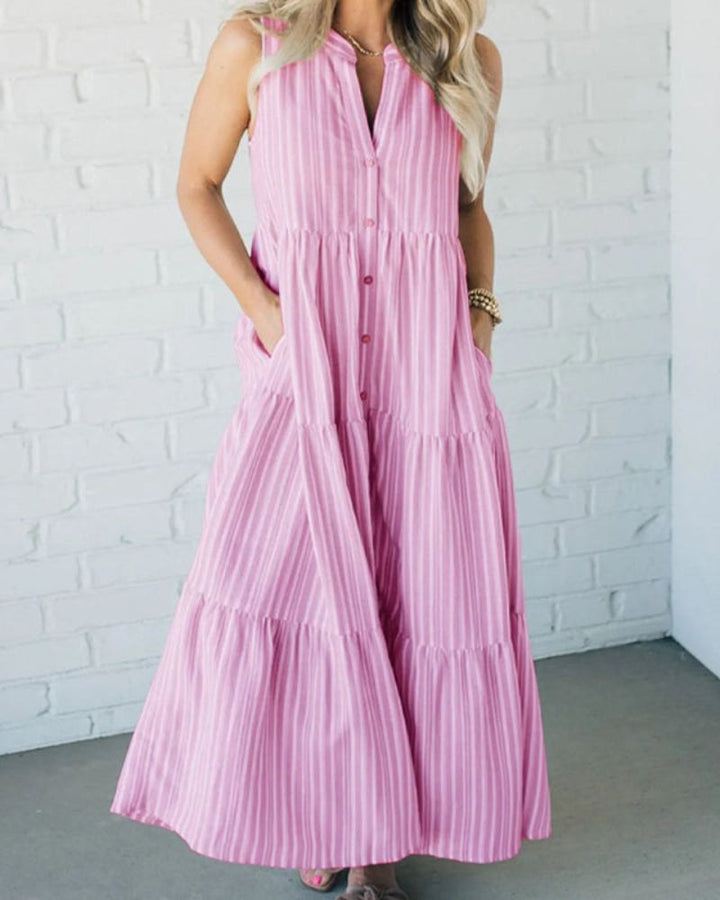 Carlin | Ärmelloses gestreiftes Maxikleid für Damen mit V-Ausschnitt und Streifen