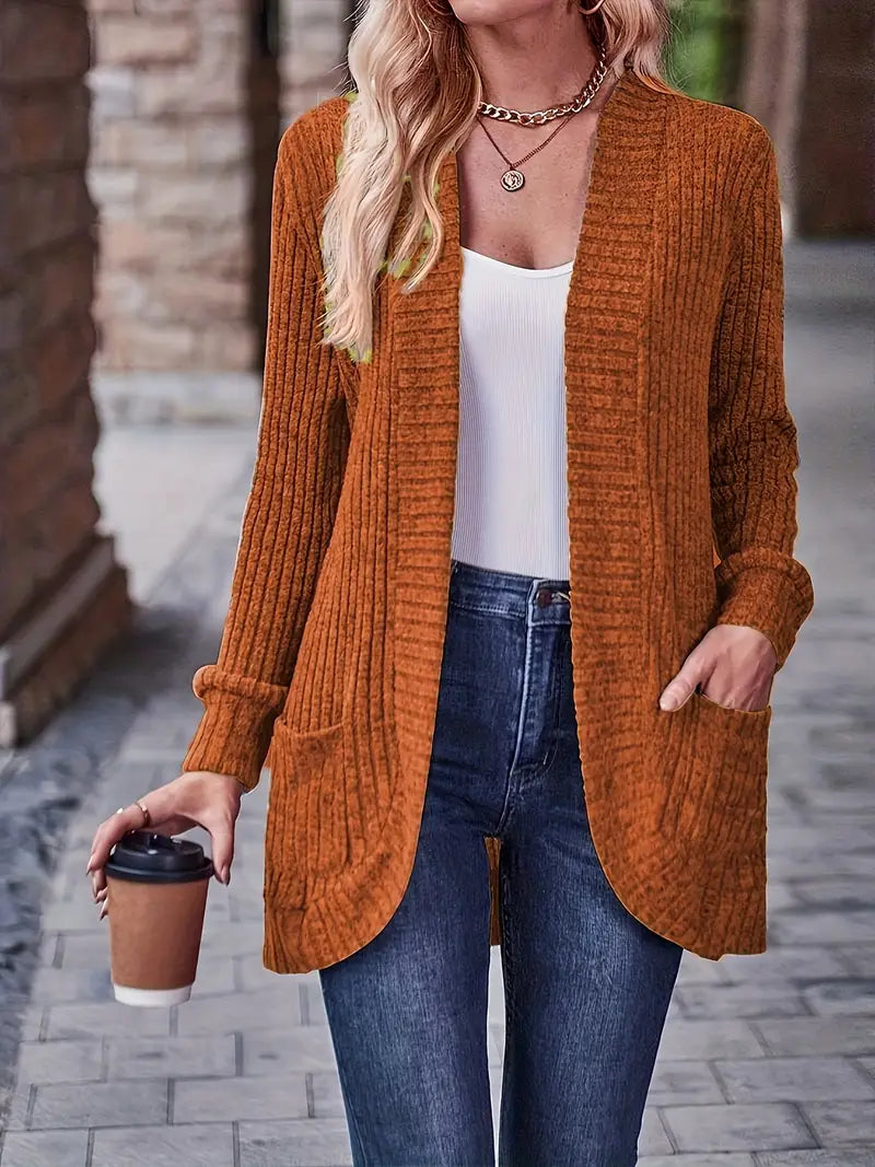 Neva | Eleganter Rippstrick-Cardigan für Damen mit langen Ärmeln