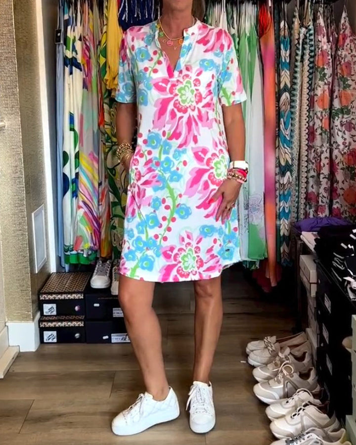 Federica | Kleid für Damen mit kurzen Ärmeln und floralem Druck