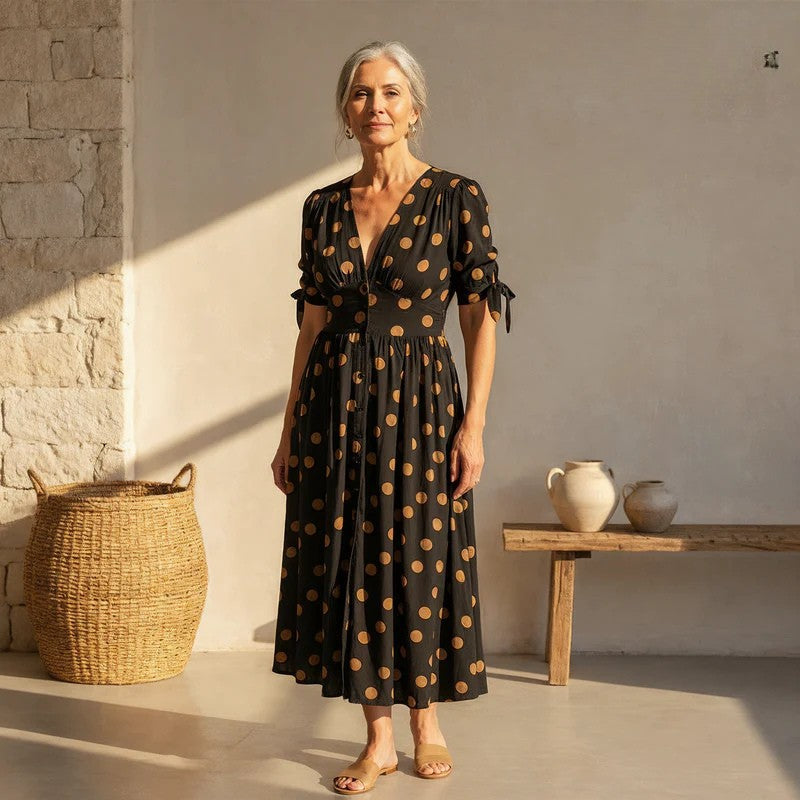 Bellamy | V-Ausschnitt Midikleid für Damen mit Pünktchen