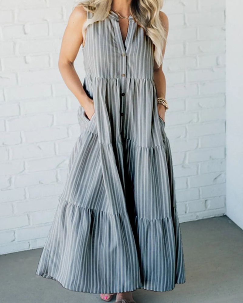 Carlin | Ärmelloses gestreiftes Maxikleid für Damen mit V-Ausschnitt und Streifen