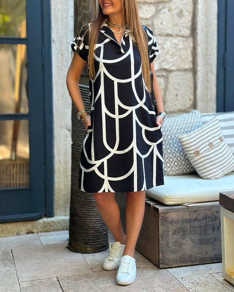 Ellanore | Polo Midikleid für Damen mit geometrischem Druck