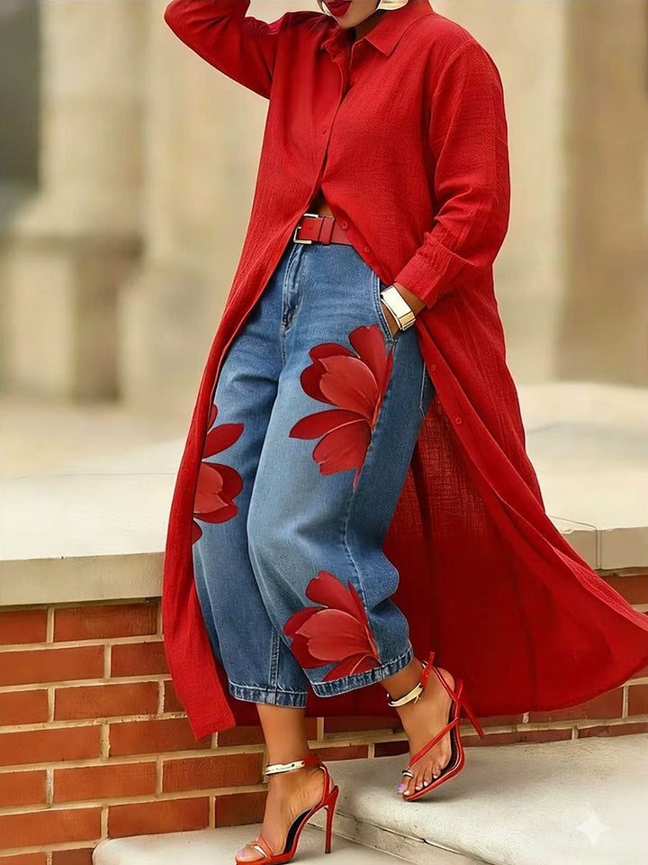 Sophia | Elegante Blumenhose für Damen mit weiter Passform und mittlerem Bund