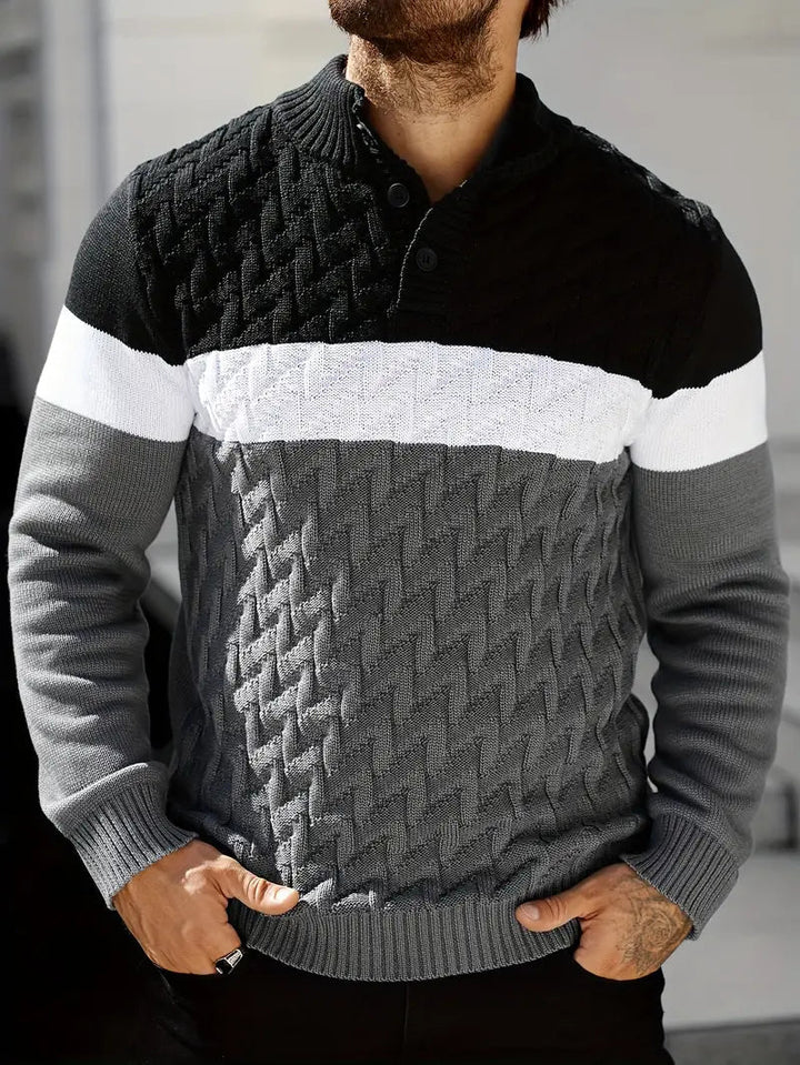 Brit und Boho | Der Atlas Henley Strickpullover mit geometrischem Muster