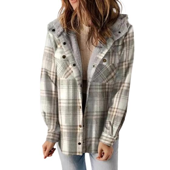 AMELIA | Damen Kapuzen-Plaid Flanelljacke für Herbst und Winter