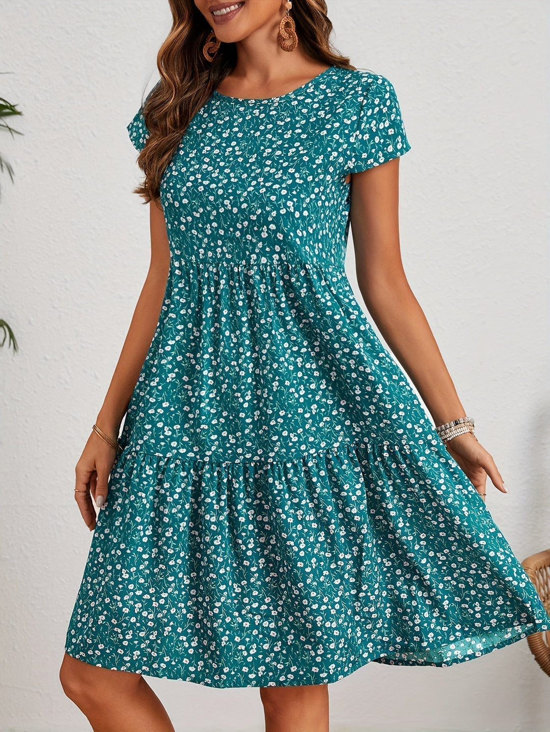 Valeria | Vintage-Abendkleid mit Blumenmuster und Rundhalsausschnitt