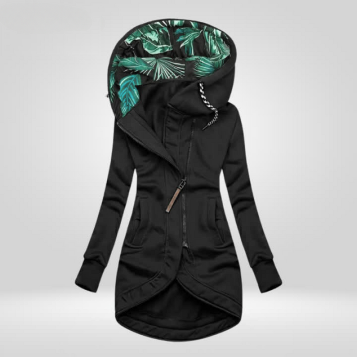 Aurora | Damen Wintermantel mit Blumenmuster und Kapuze