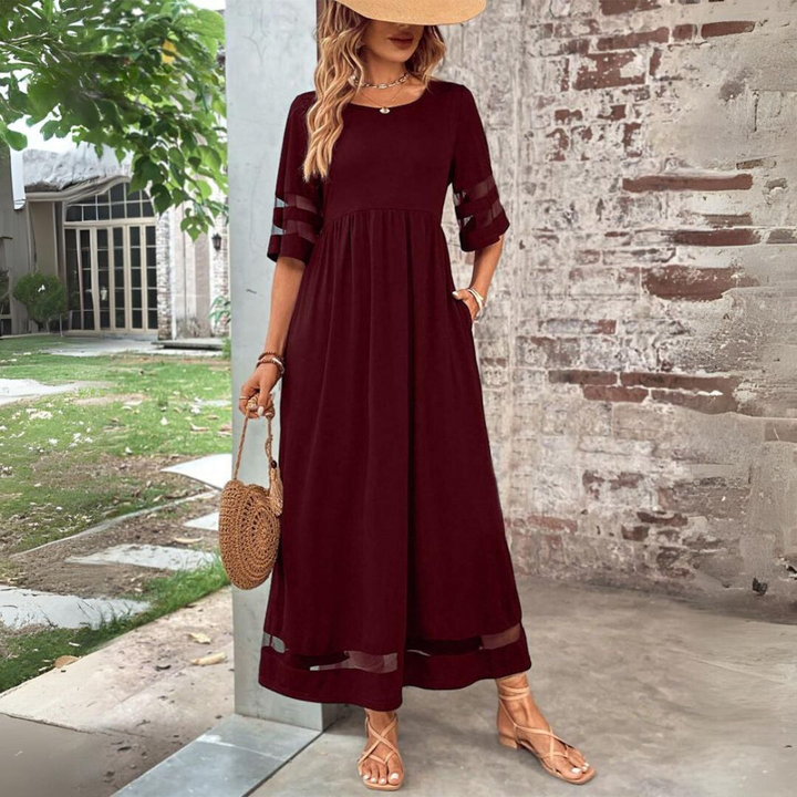 Nadia | Kleid mit Bauchbedeckung, Rundhalsausschnitt und langen Ärmeln