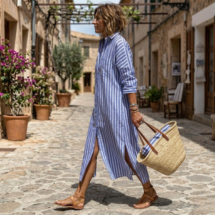 Nichole Stilvolles Gestreiftes Sommerkleid für Damen mit V-Ausschnitt