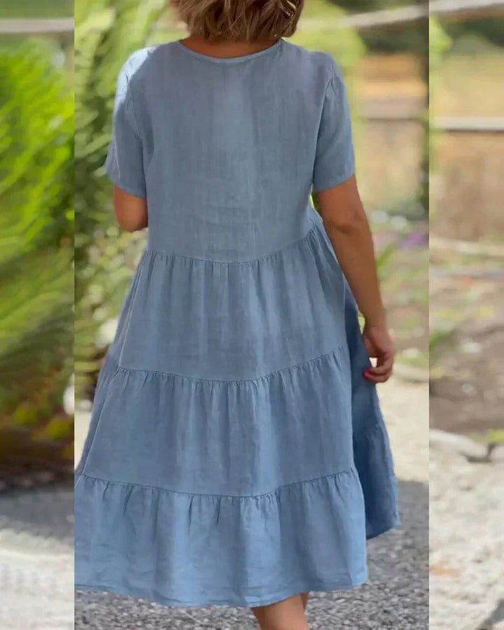 Zoey | Lässiges Sommer V-Ausschnitt Kleid mit langen Ärmeln