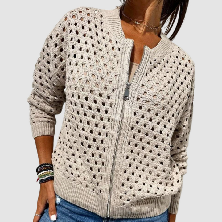 Desiree Strickcardigan für Damen mit Rundhalsausschnitt und langen Ärmeln