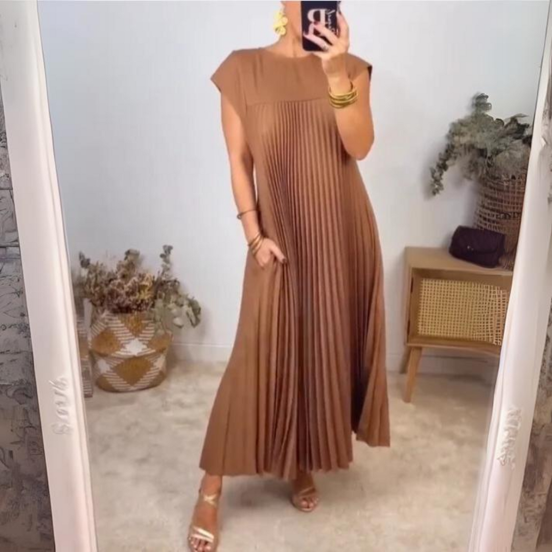 Alexa | Leichtes und Frisches Faltenkleid für Damen mit Rundhalsausschnitt