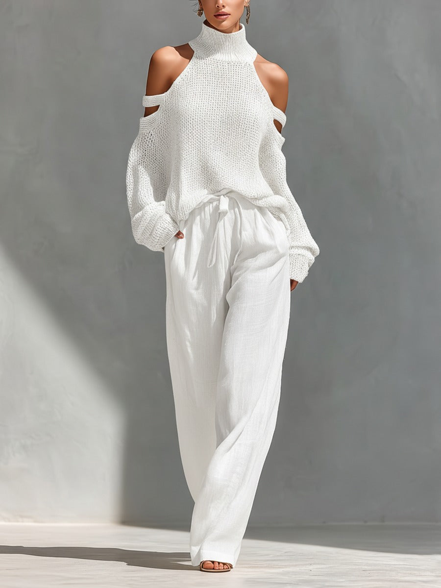 Sina | Damen Zweiteiler mit Cold-Shoulder-Ausschnitt und weiter Hose