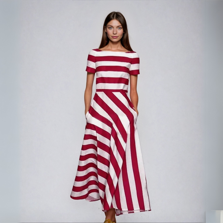 Natalia | Langgestreiftes Maxikleid, Handgemacht für Damen