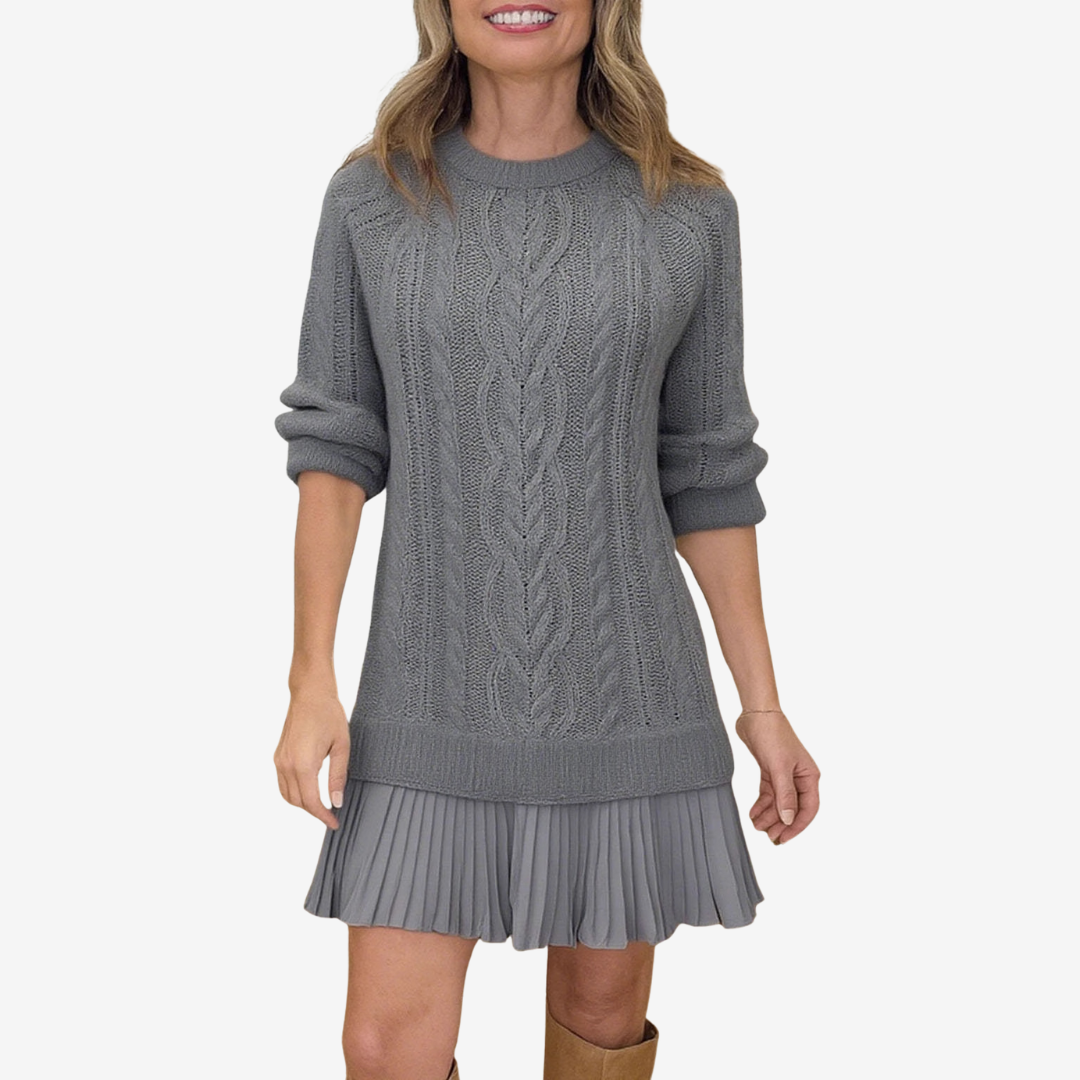 Gaëlle | Schick Strickkleid für Damen mit Rundhalsausschnitt und kurzen Ärmeln