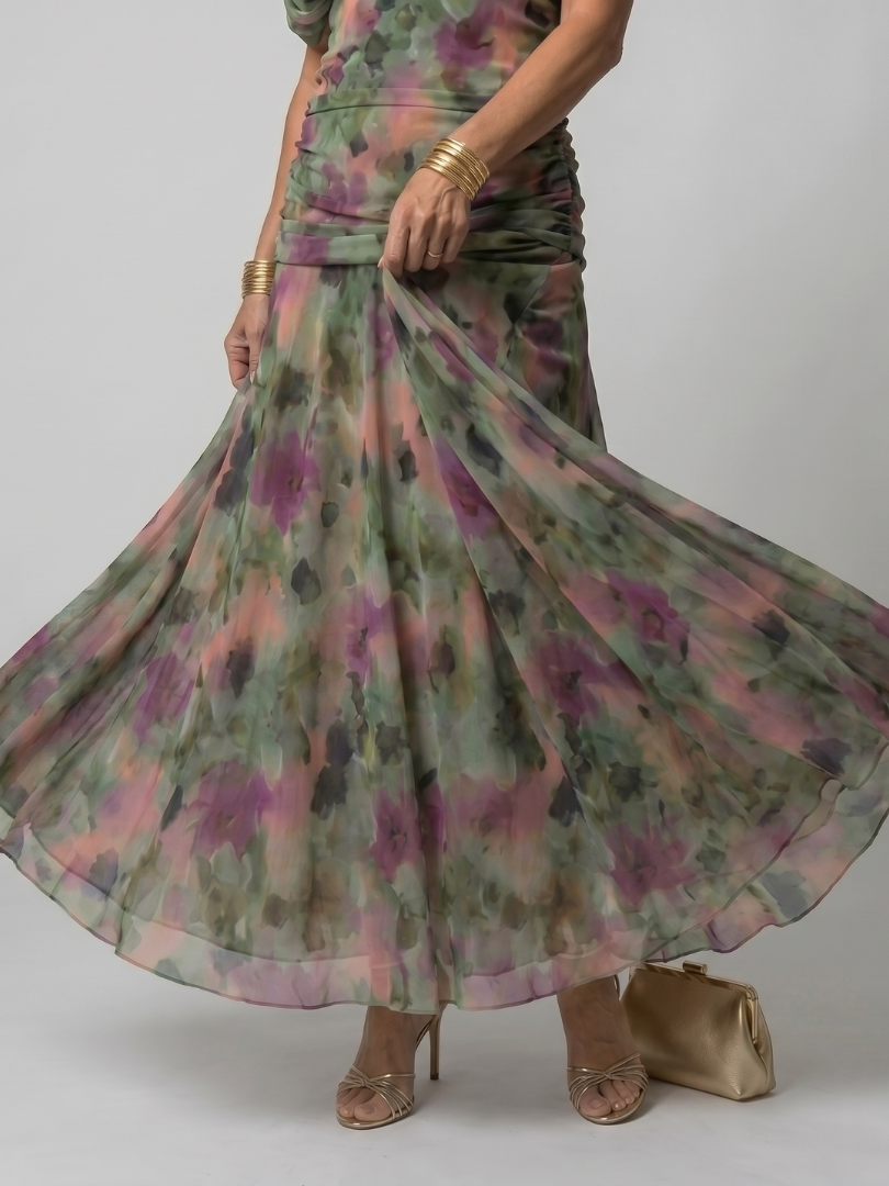 Calen | Anmutiges schulterfrei-Midi-Kleid für Damen mit Fließender Silhouette