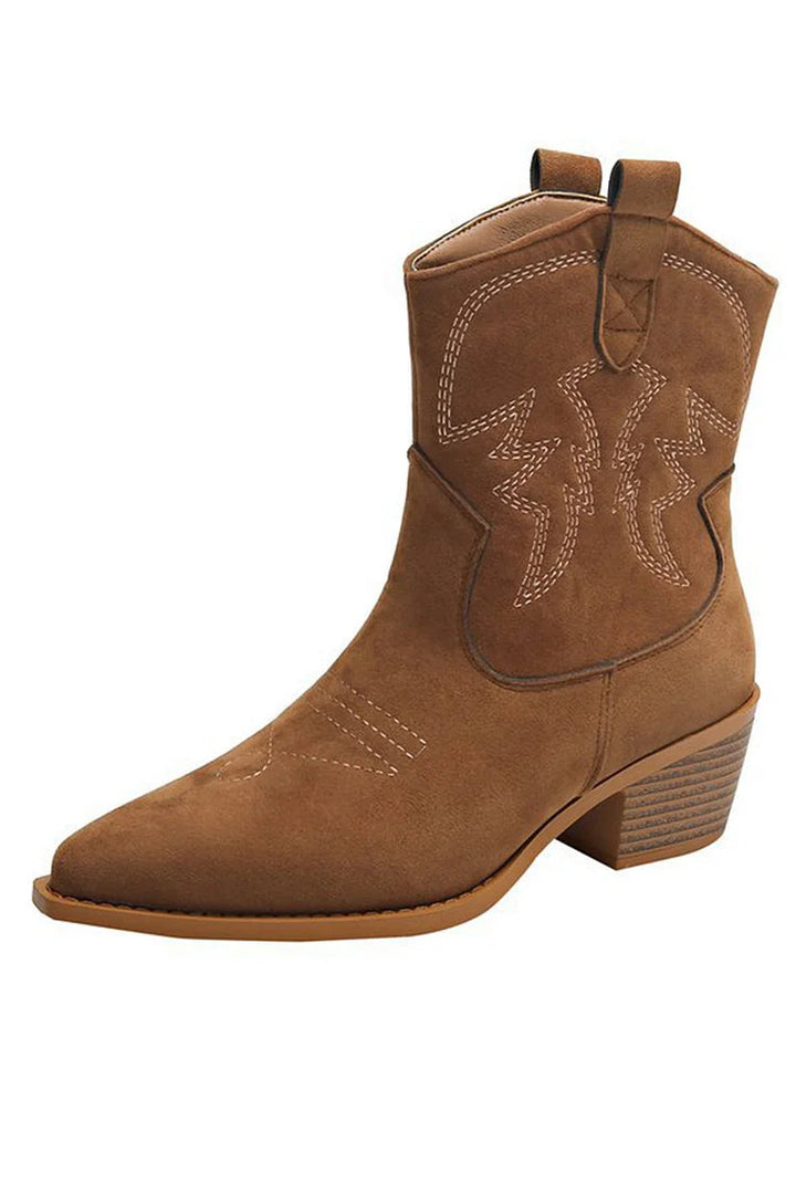 Spitzes Western-Ankle-Boot für Damen mit niedrigem Absatz