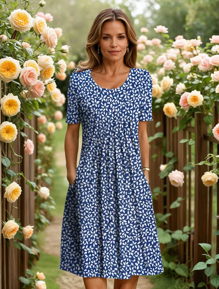 Fiona | Elegantes Alltagskleid für Damen mit Blumenmuster und Rundhalsausschnitt