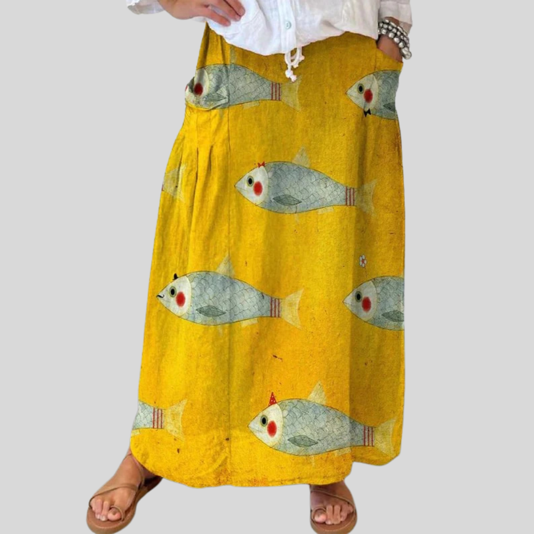 Damen Vintage Fisch Kunst Druck Tasche Rock