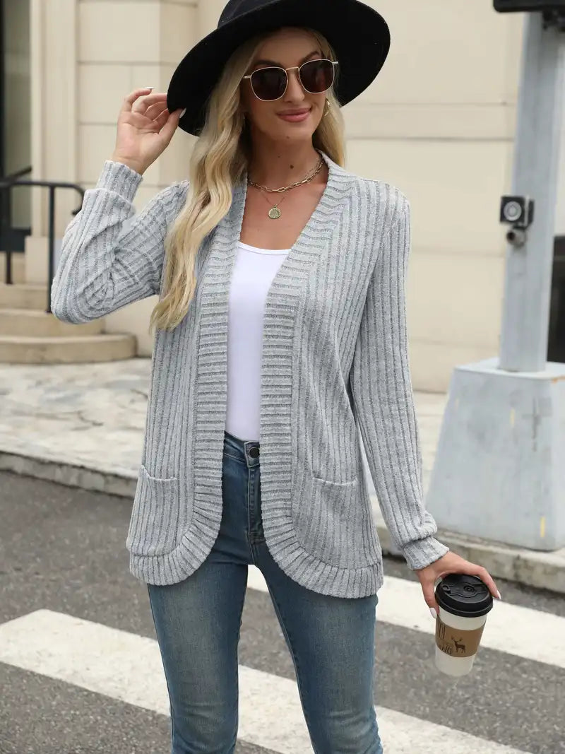 Neva | Eleganter Rippstrick-Cardigan für Damen mit langen Ärmeln