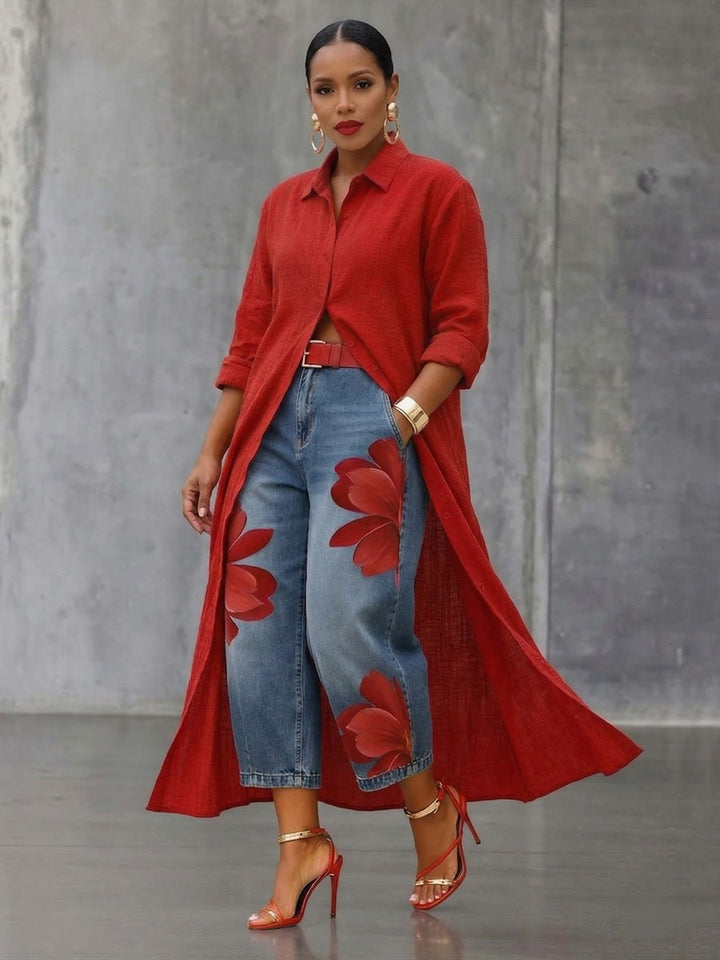 Sophia | Elegante Blumenhose für Damen mit weiter Passform und mittlerem Bund